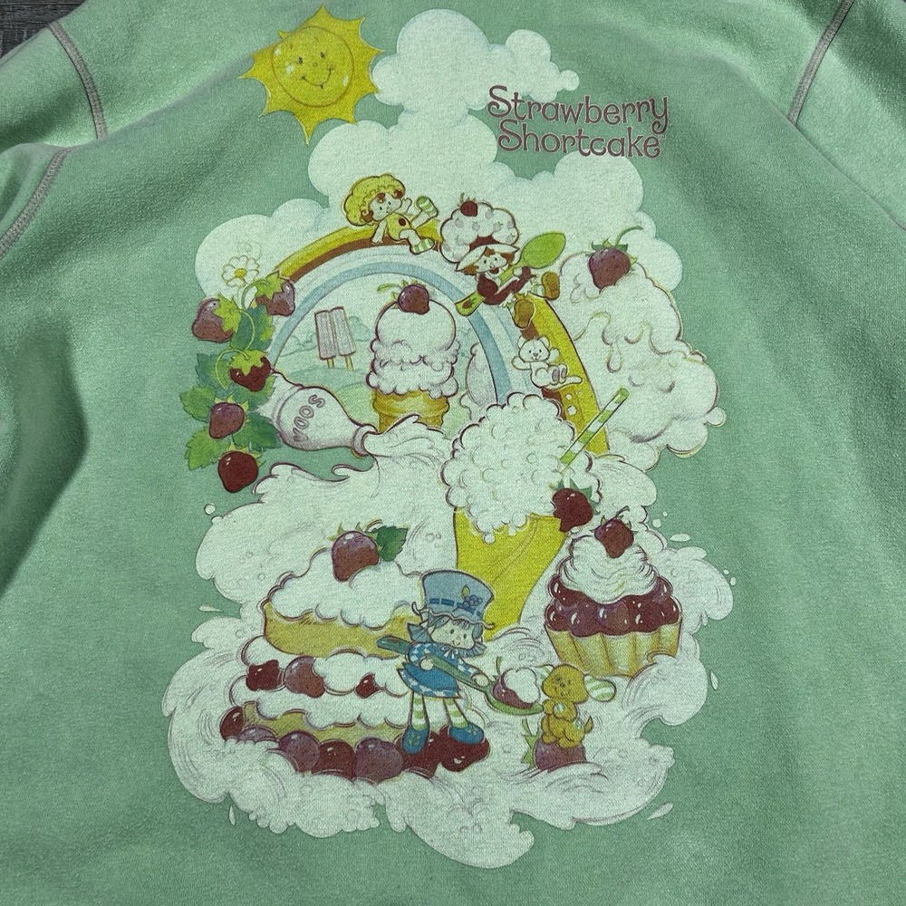Dolls Kill x Strawberry Shortcake Hoodie Womens L Green Pullover Graphic Fleece - Picture 2 of 9